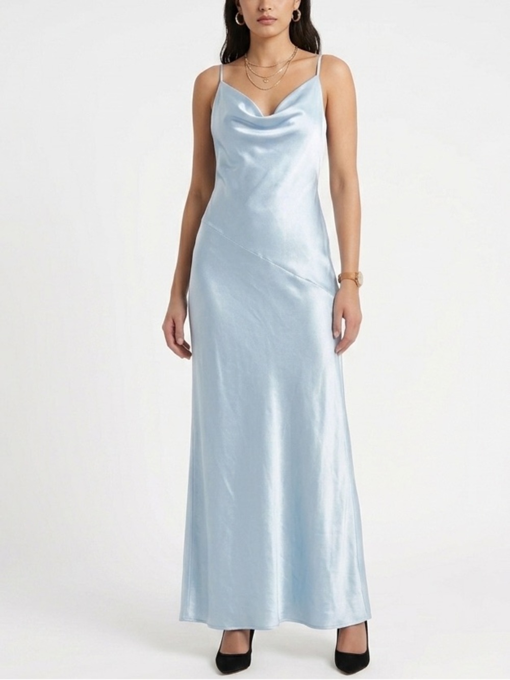 Backless Satin Slip Dress in Light Blue - Elegant Evening Dress